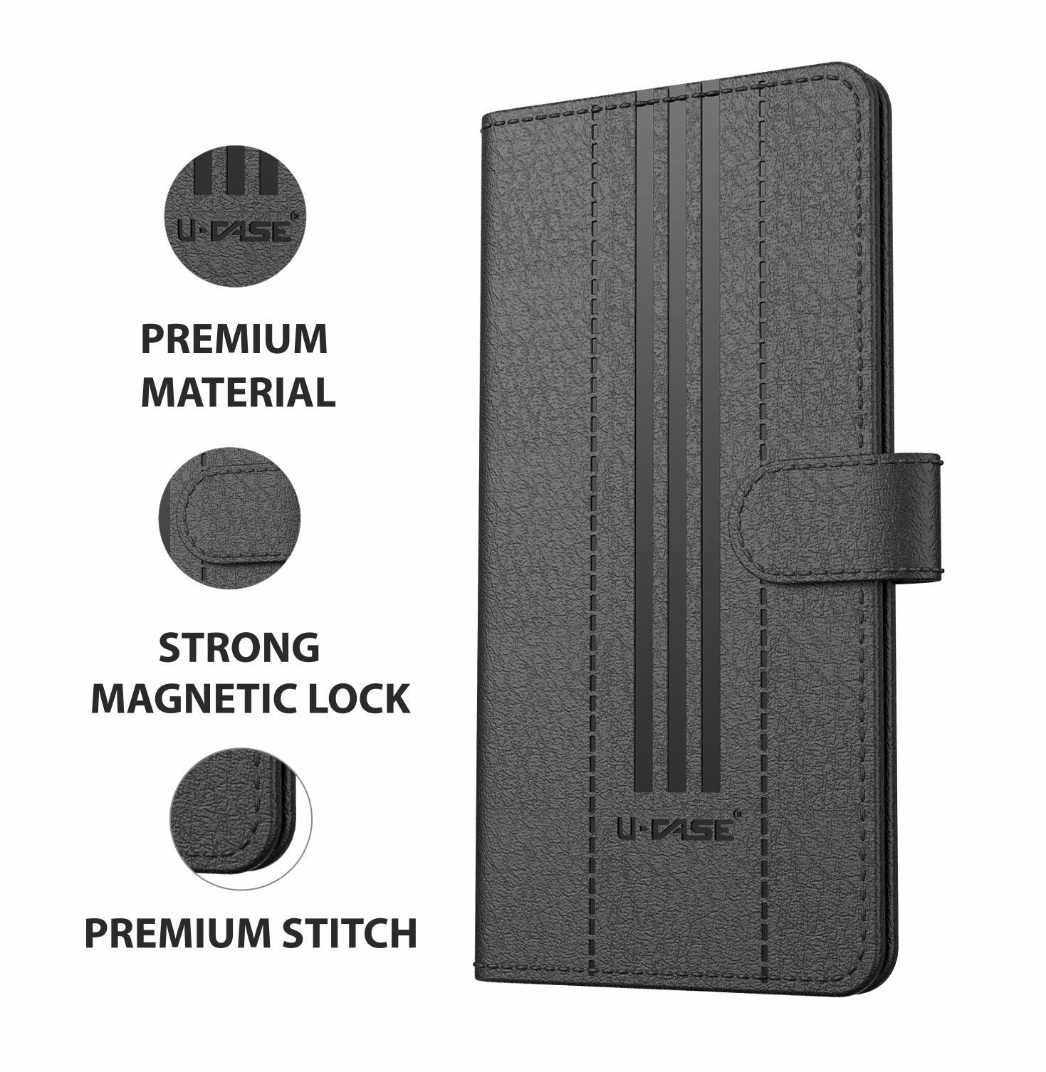 U-CASE Flip Cover for Oppo Reno 10 Pro Plus 5G Vegan Foldable Stand & Pocket Magnetic Closure - Aibex